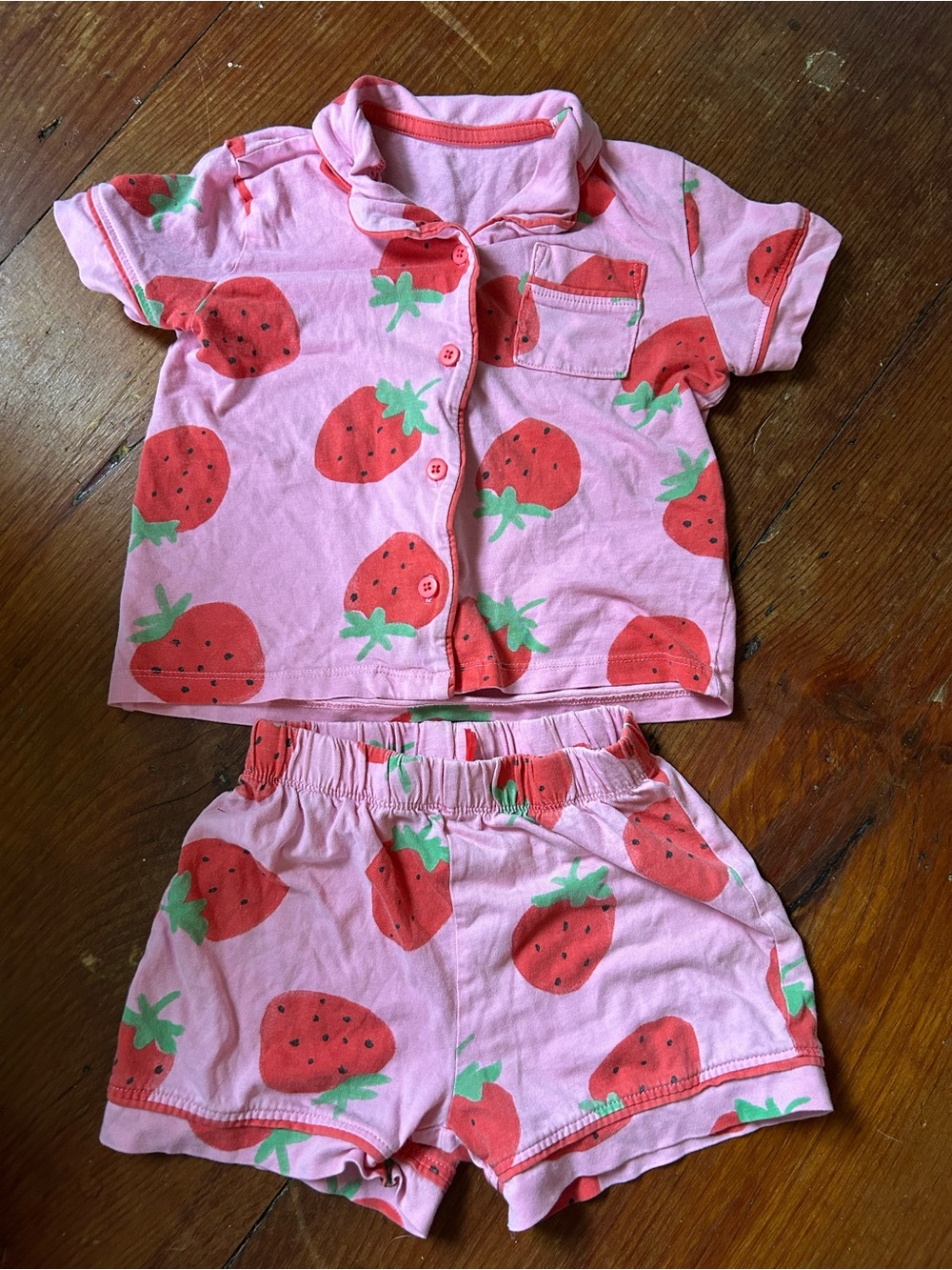 Kids Pink Strawberry Short-Sleeve Pajama Set